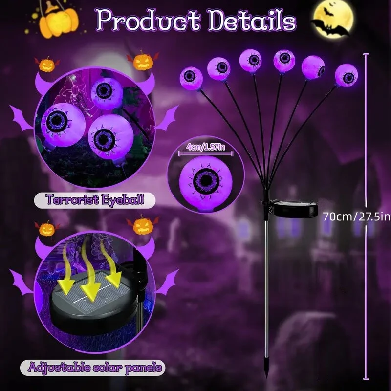 Solar Halloween Eyeball Garden Plug Lights Outdoor Waterproof Firefly Decorations Yard Lawn Party Horror Atmosphere Lighting