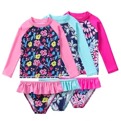 Costumi da bagno per bambini per ragazze manica lunga con pantaloncini con volant costume da bagno per adolescenti stampa in cotone set Bikini per bambini abbigliamento da spiaggia per bambini 3-9Y