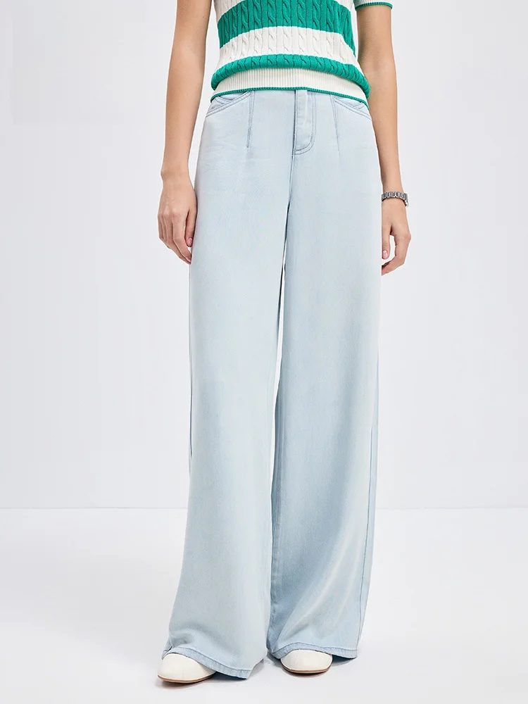 

Navigare Vintage Light Wa Denim Pants Women's Loose Wide Leg Trousers Spring Summer New Sle High Waist Silk Fabric