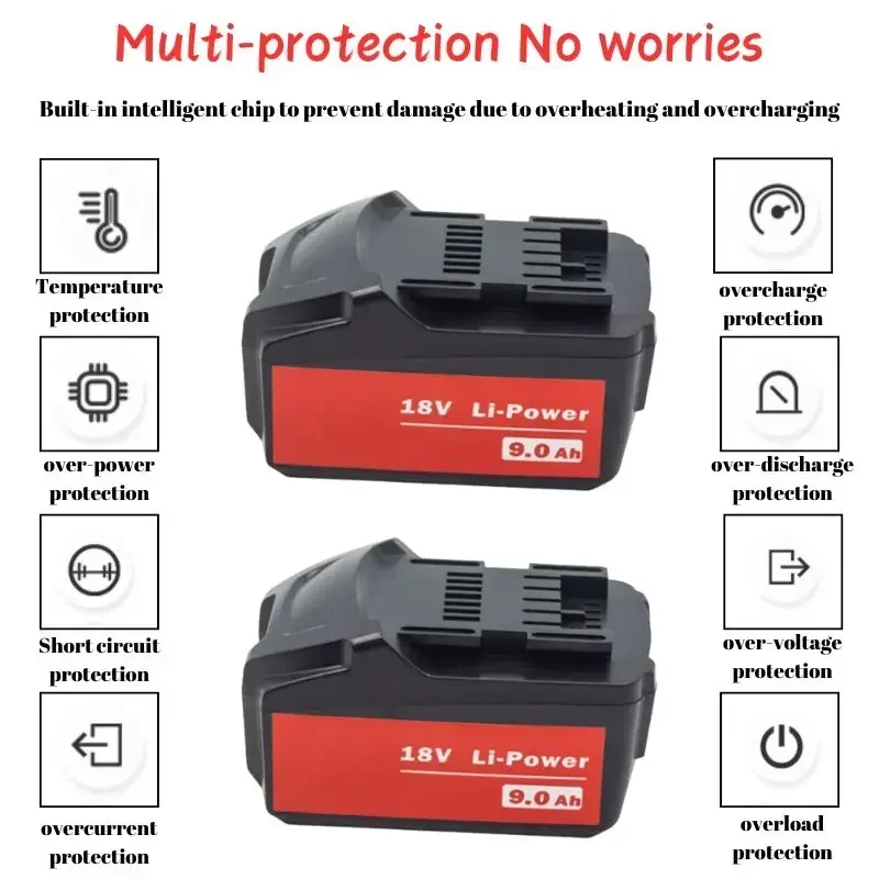 18V 9.0Ah Battery for Metabo Cordless Power Tool Replace for Metabo 18V 625592000 625591000 Backup Batteries