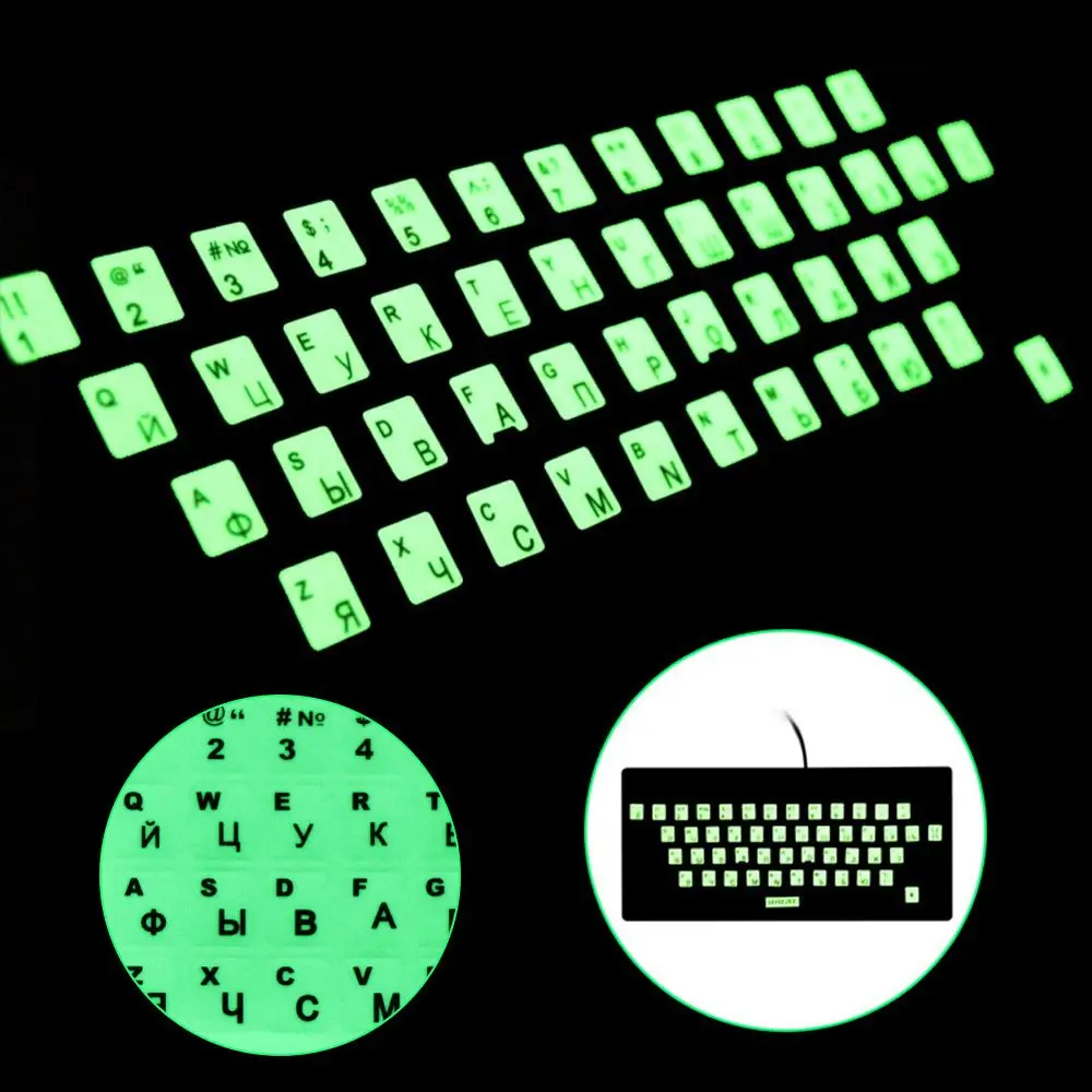 Wear-resistant Multiple Language English Russian Letter Spanish Protective Film Keyboard Stickers Alphabet Layout Luminous