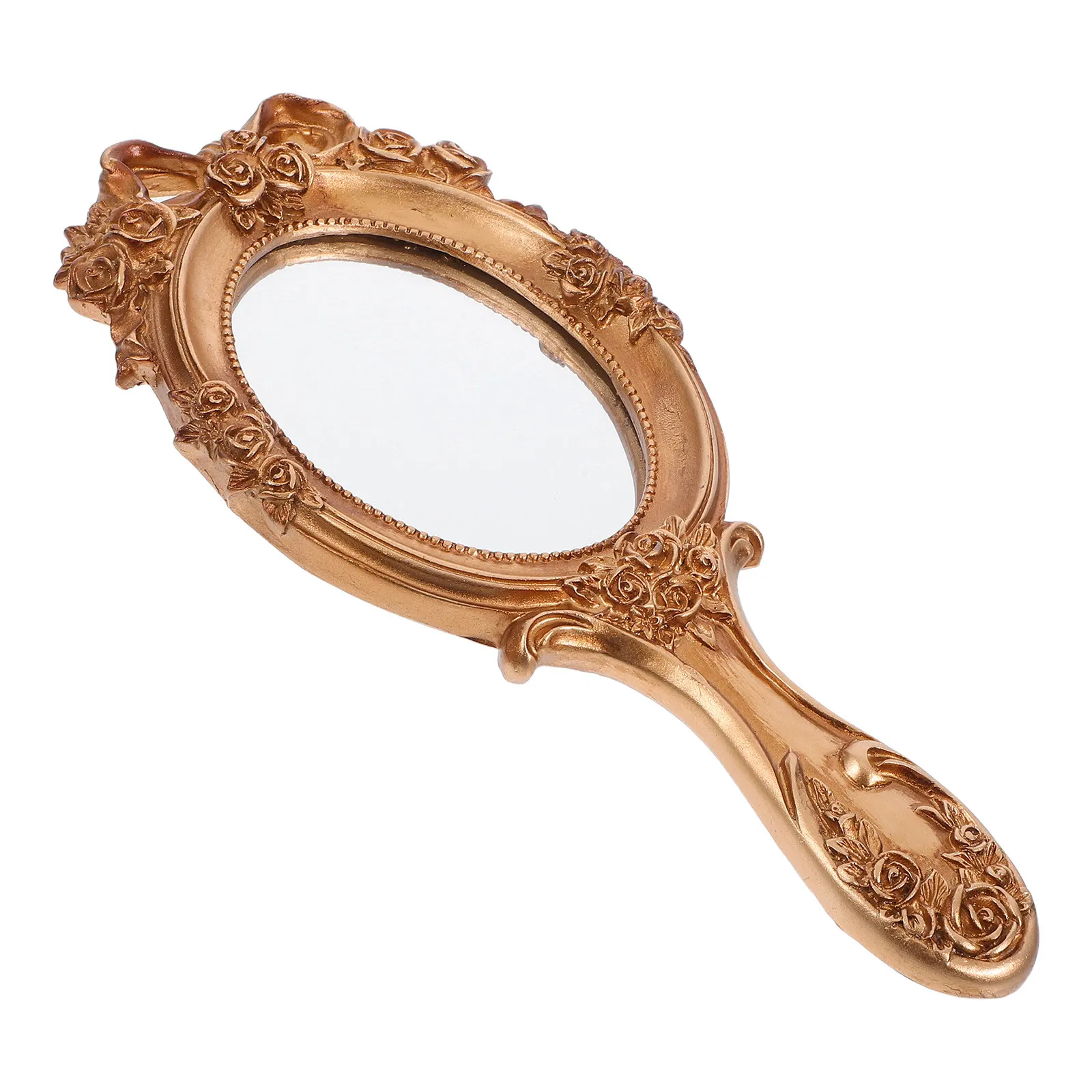 

Vintage Hand Mirror Embossed Material Lifelike Clear Reflection Portable Travel Makeup Mirror for Women Girls