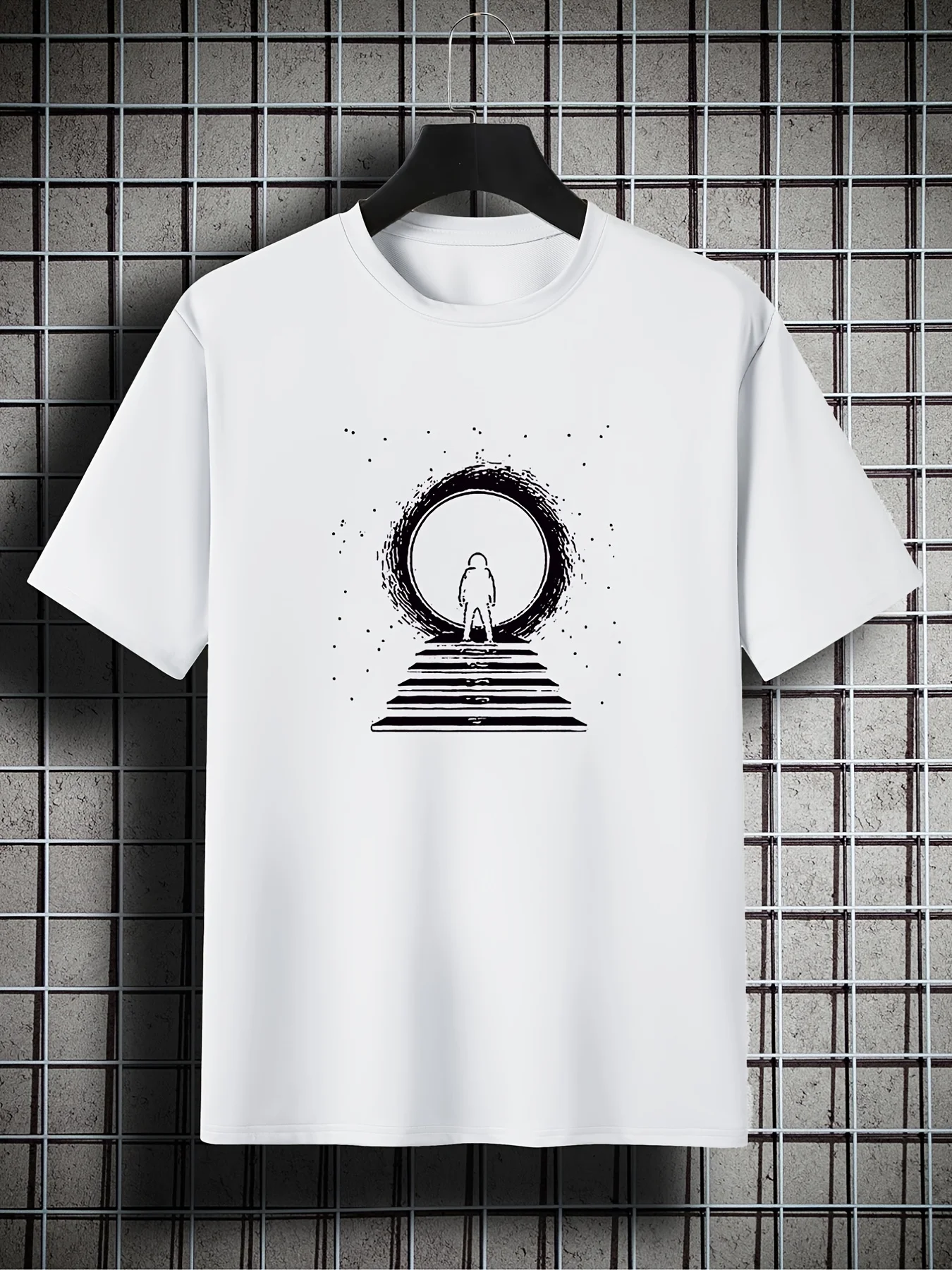 Men's Heavyweight Black Hole Physics T-Shirt  Relaxed Fit Retro Crew Neck Tee with White Space Astronaut Graphic T Shirts Top