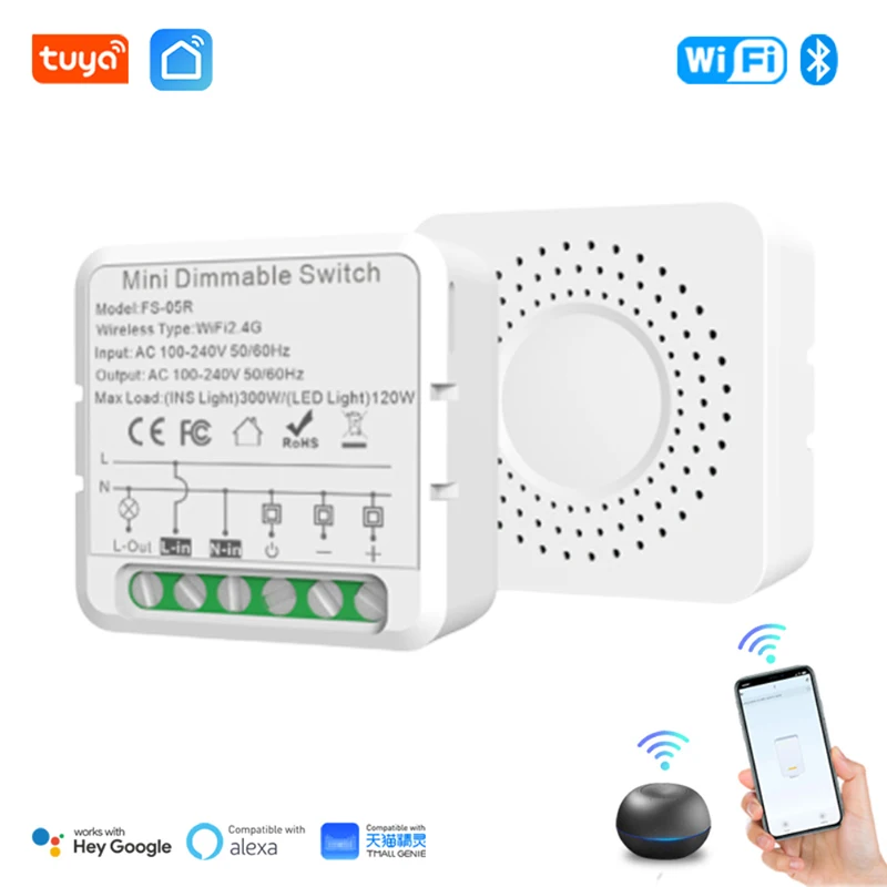 Tuya ZigBee WiFi Smart Dimmer Switch Module Support Two Way Control LED Lights Dimmable Switch Works With Alexa Google Home