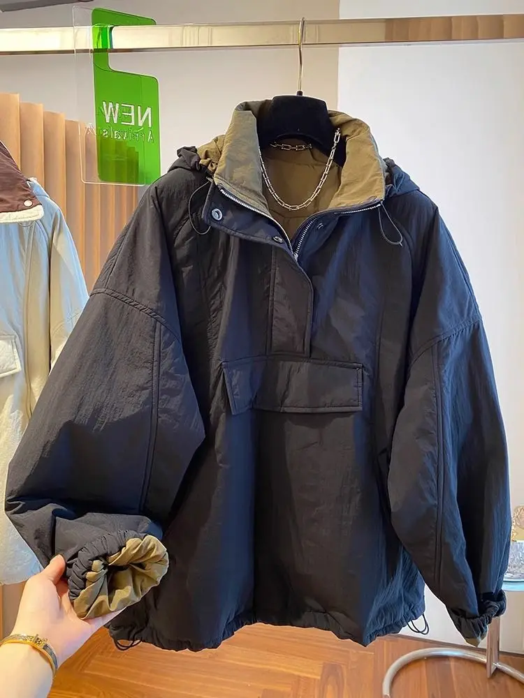 

Loose Fit Hooded Men's Cotton Jaet 300 Pou Capaci Casual Sweatirt Sle Inner Filled Coat Trendy Autumn Winter Outer...