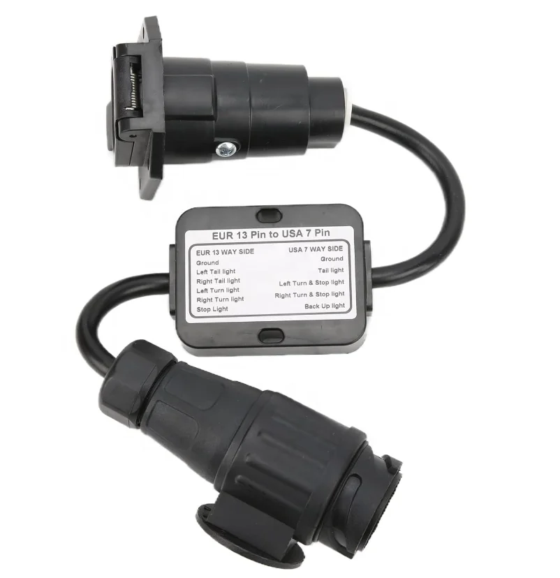 European 13-Pin to American 7-Pin Flat Trailer Light Converter Adapter