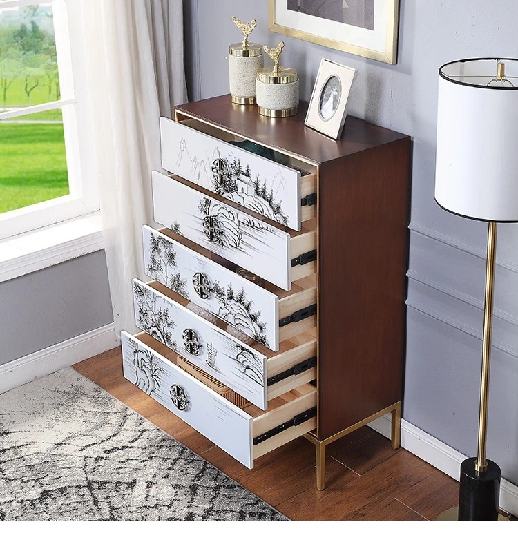 خزانة غرفة المعيشة الجديدة المصنوعة من الخشب الصلب لتخزين غرفة النوم بأدراج مطلية، وخزانة المدخل مقابل تخزين الحائط #2