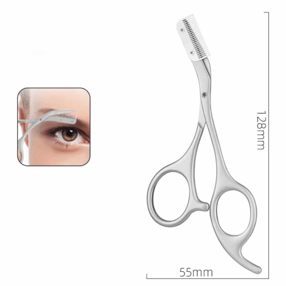 Stainless Steel Eyebrow Scissors Metal Texture Built-in Comb Eyebrow Trimmer All-in-One Shaper Epilator Cut Comb Makeup Tools