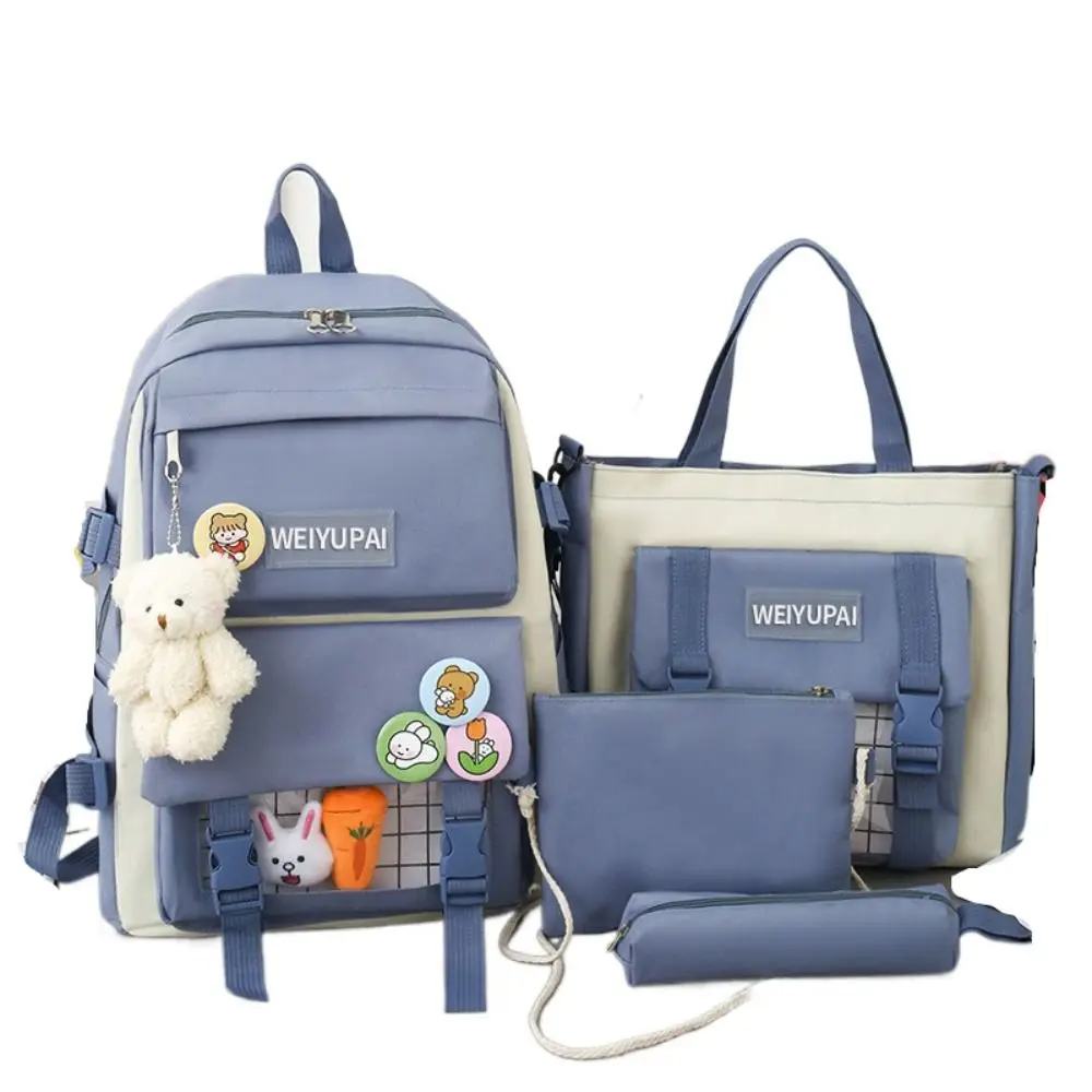 トレンディなナイロン大容量バッグシンプルなキャンバスバッジショルダーバックパック通学通勤韓国スタイルスクールバッグ女の子