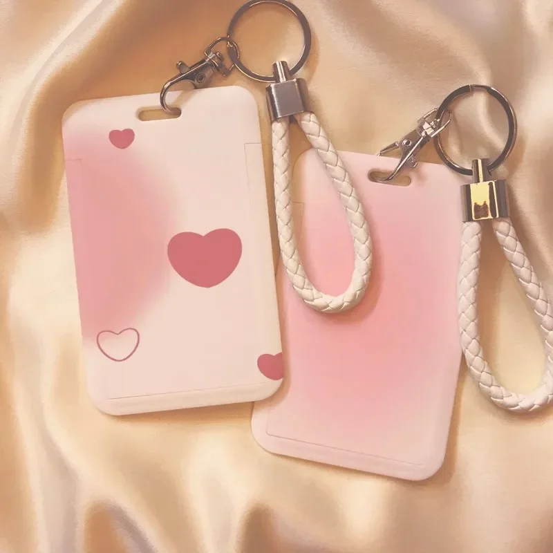 1 Piece Gradient Pink Color Kpop Photocard Holder for Kids Cute Love Style Student ID Bus Card Holder Kawaii Card Protector