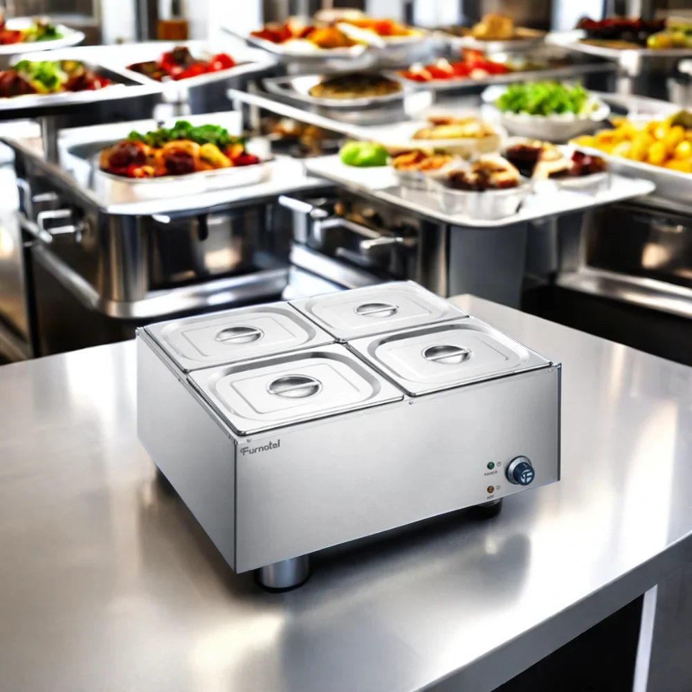 

Водяная баня из нержавеющей стали для столешниц, вместимостью 4 GN-контейнеров, коммерческое оборудование для подогрева пищи.