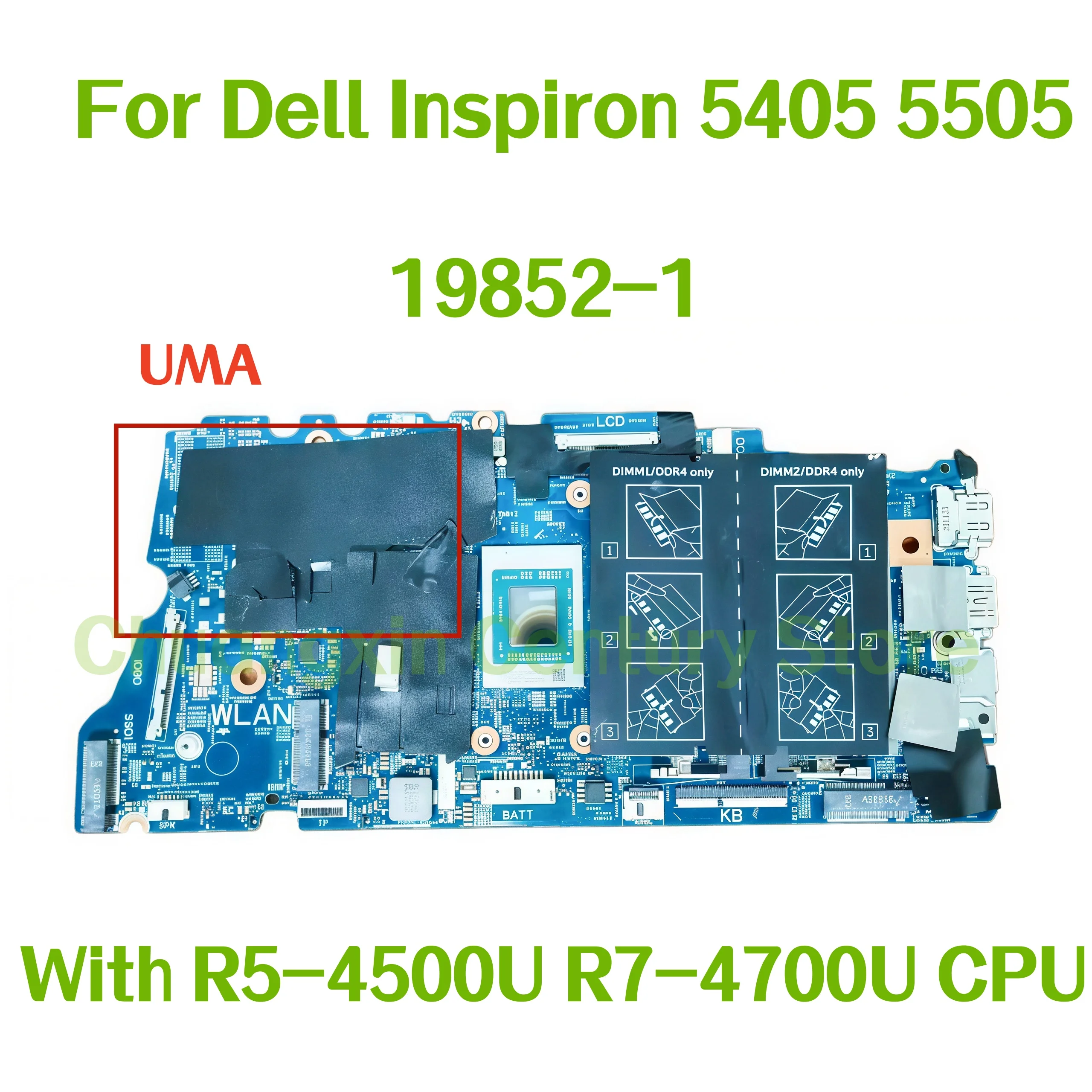 

19852-1 Motherboard for Dell Inspiron 5405 5505 Laptop with R5-4500U R7-4700U CPU, UMA 100% Tested Normal