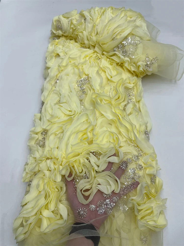 

5 Yards Luxury African Sequins Lace Fabric 2026 High Quality Lace Embroidery Beaded Mesh Fabric For Women Wedding Dresses