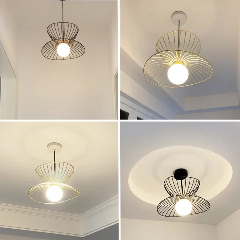 Simple and Creative Nordic Iron Art Single-headed Straw Hat Chandelier for Cafe, Milk Tea Shop Bar Bedroom Study Living Room