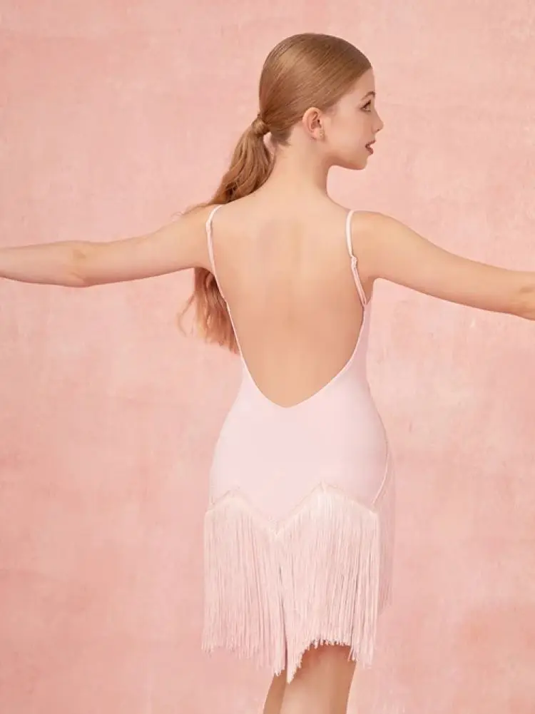 Costume da ballo latino per ragazza con frange leopardate, costume da ballo latino per ragazze, abbigliamento da palcoscenico rosa leopardo nero