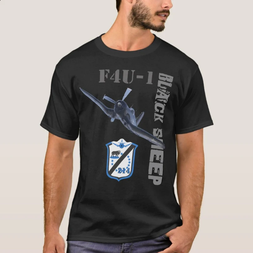 Black Sheep Squadron F-4U Corsair Fighter T-Shirt 100% Cotton O-Neck Summer Short Sleeve Casual Mens T-shirt Size S-3XL