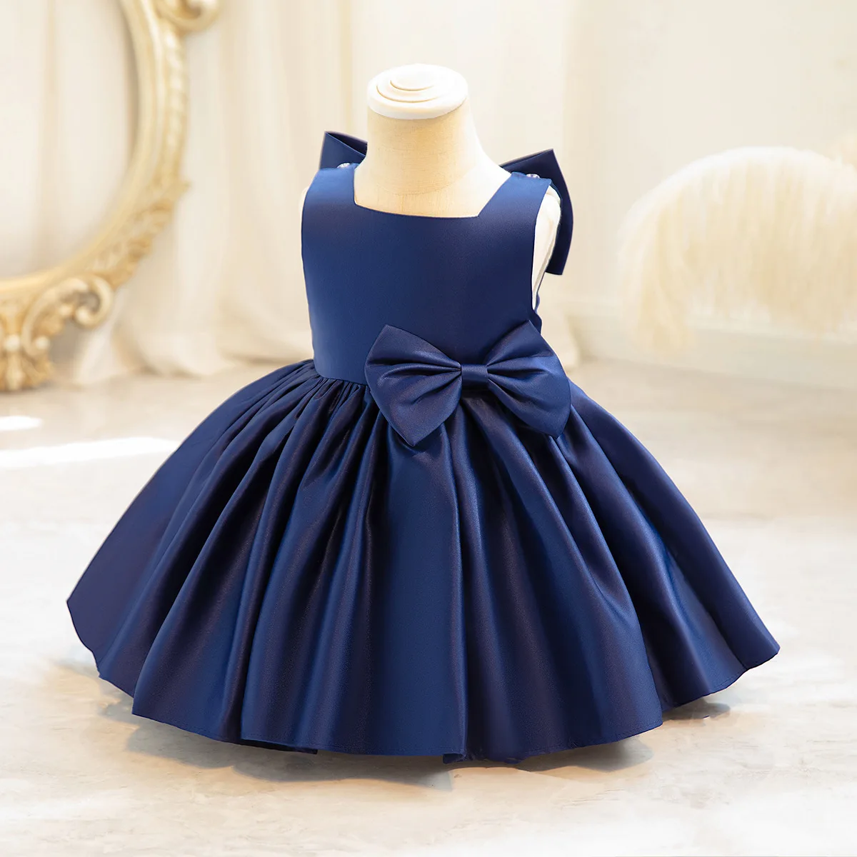 Big Bow Baby Girl Party Dress Knee Length Princess Party Dress Children Clothes Birthday Dresses Elegant Evening Formal Wear