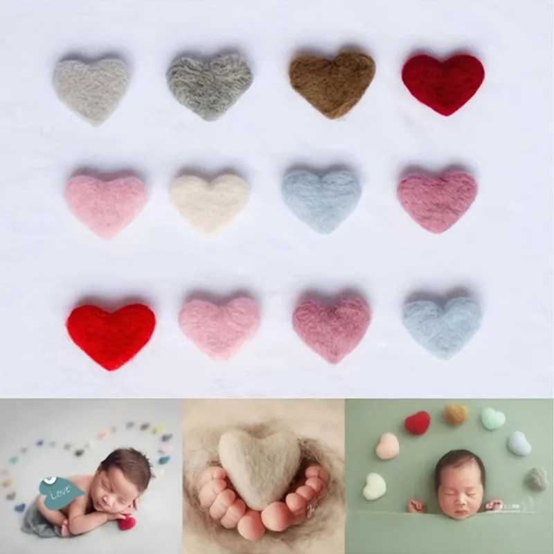 5pcs/Pack Wool Heart Newborn Photography Props Solid Color DIY Felt Love Heart  for Baby Studio Photography Accessories