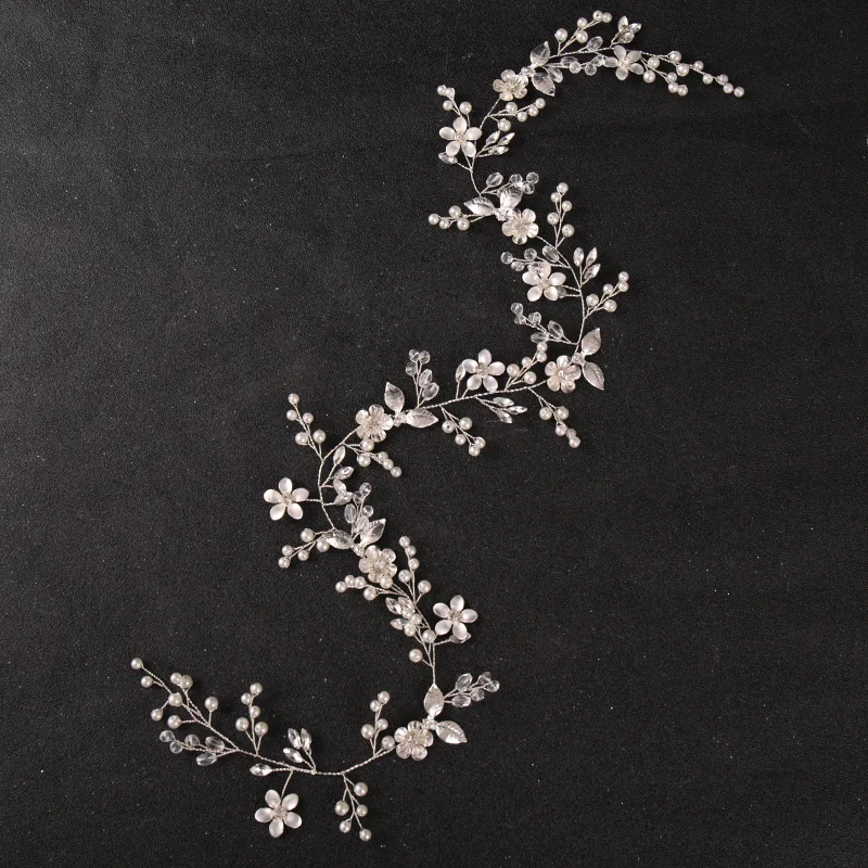 زهرة طويلة حجر الراين كريستال اللؤلؤ عصابات الشعر التيجان للعروس النساء الزفاف إكسسوارات الشعر الحلي مجوهرات هدية