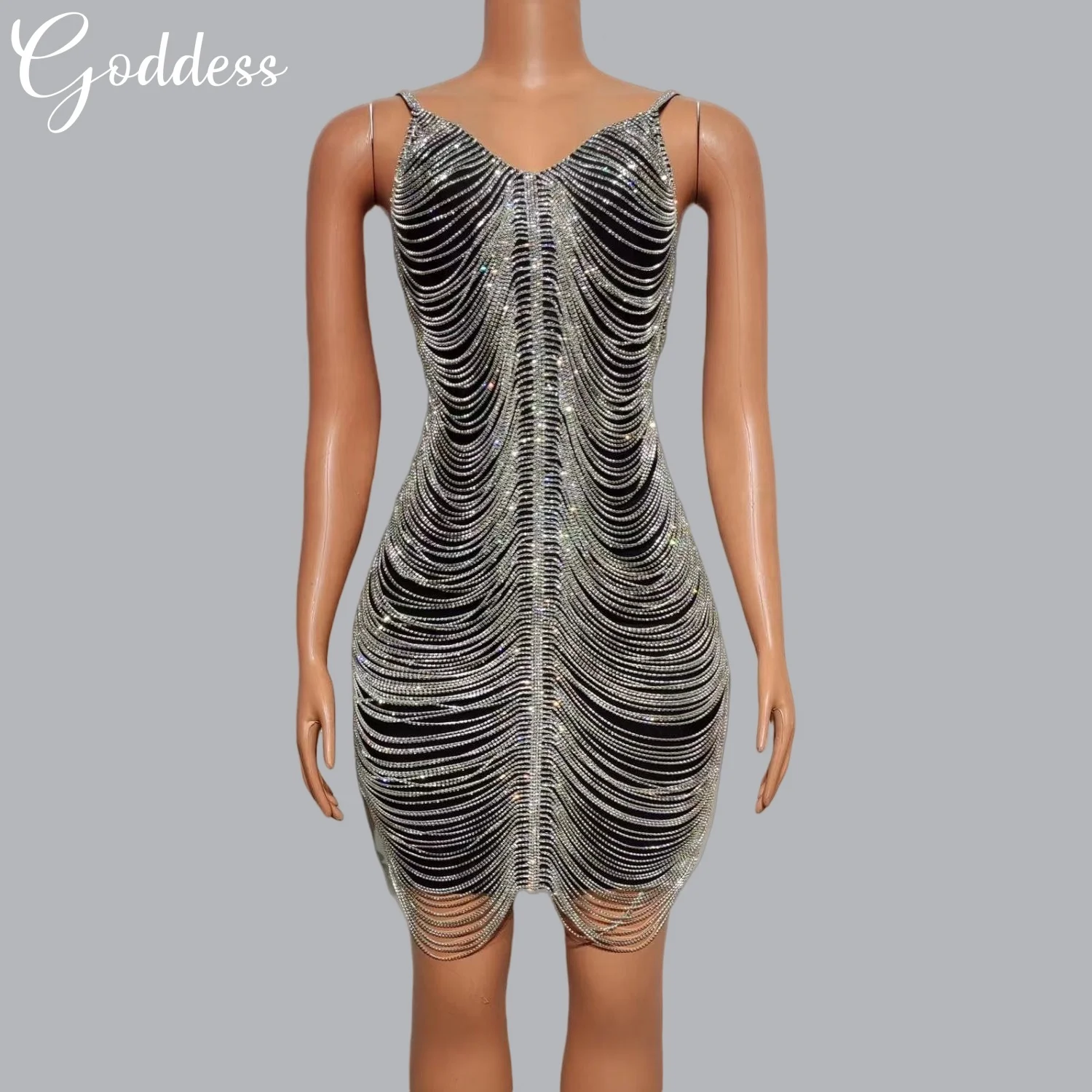 

Sparkly Diamonds Chain Fringe Summer Women's Elegant Party Dress Evening Dress Bar Singer Club Nightclub Carnival Dress