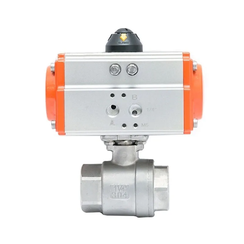 Detalhe 1 de Válvula solenoide Two Piece High Platform Pneumatic Ball Valve DN15-DN50 Stainless Steel Pneumatic Ball Valve Q614F-16P Double Acting Cylinder Pneumática