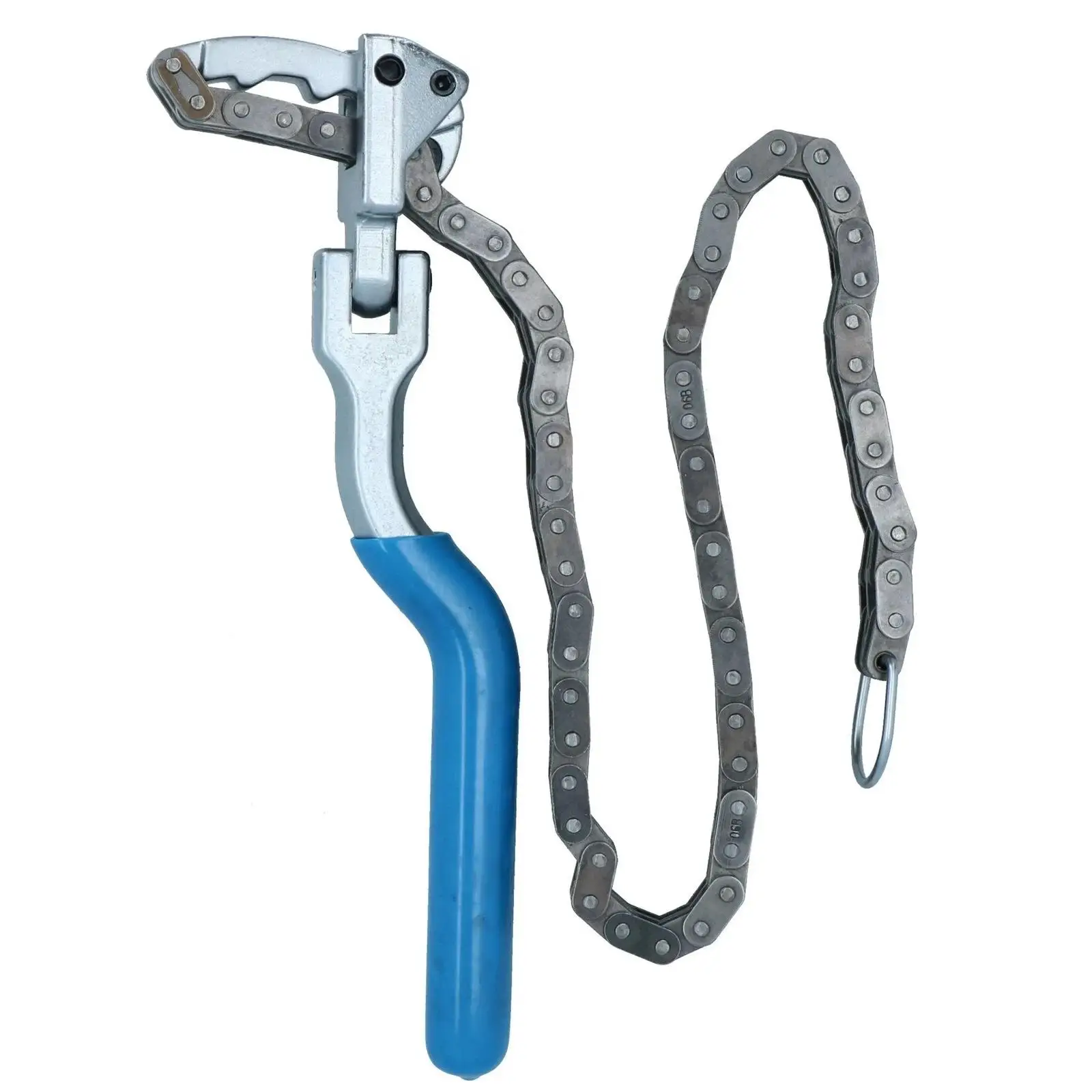 Car Truck Chain Wrench Tool for Cylindrical Oil Filter Loosening Heavy Duty Steel Blue Coated Grip Handle