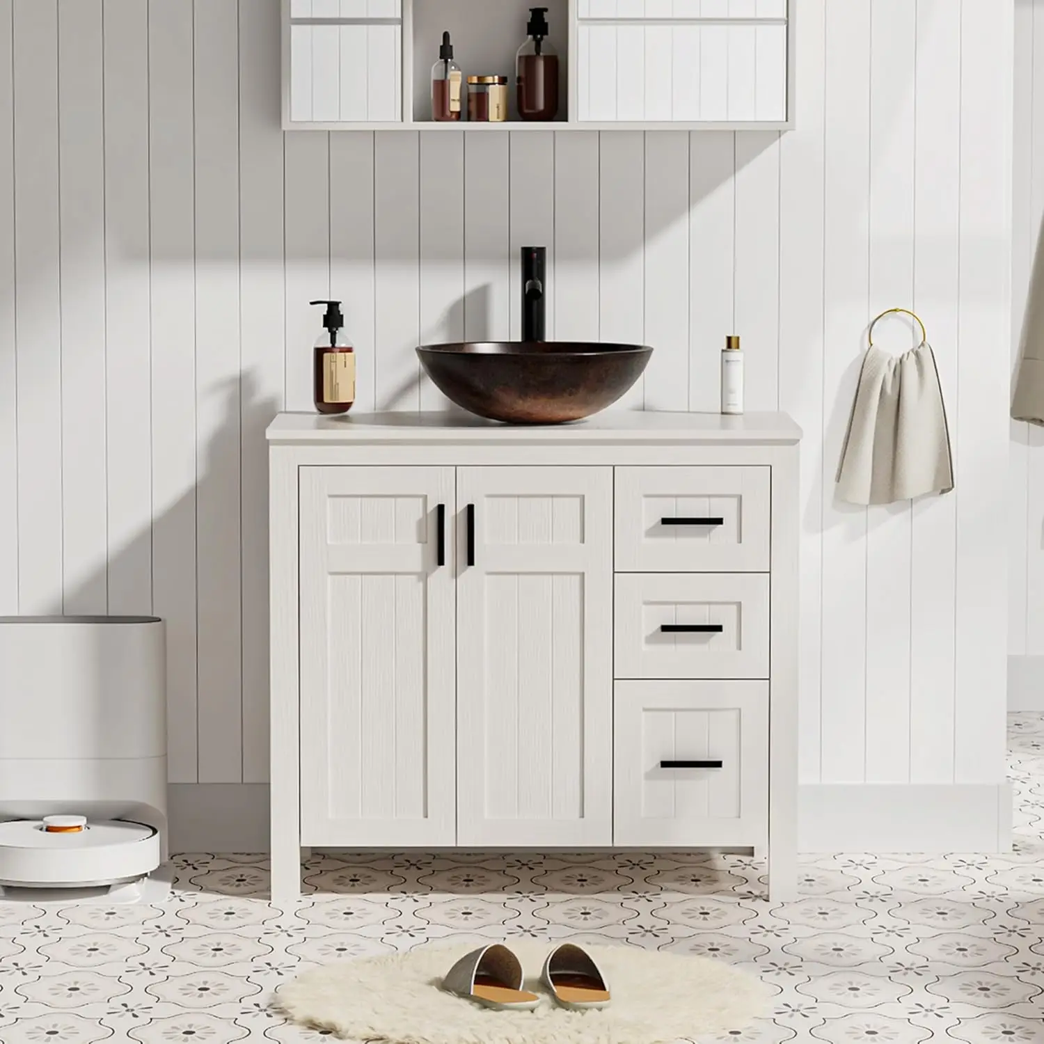 

Тумба для ванной 36 дюймов с раковиной, современная, отдельностоящая, с мягким закрыванием дверц и ящиков, для установки на столешницу, с краном и выдвижным сливом, на заказ