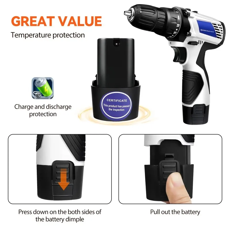 

TXF【Best Choice】Cordless Drill Driver Kit with Battery,2 in 1 Electric Screwdriver Driver Tool Kit 45 N.m, Dual Speed 3/8 Inch K