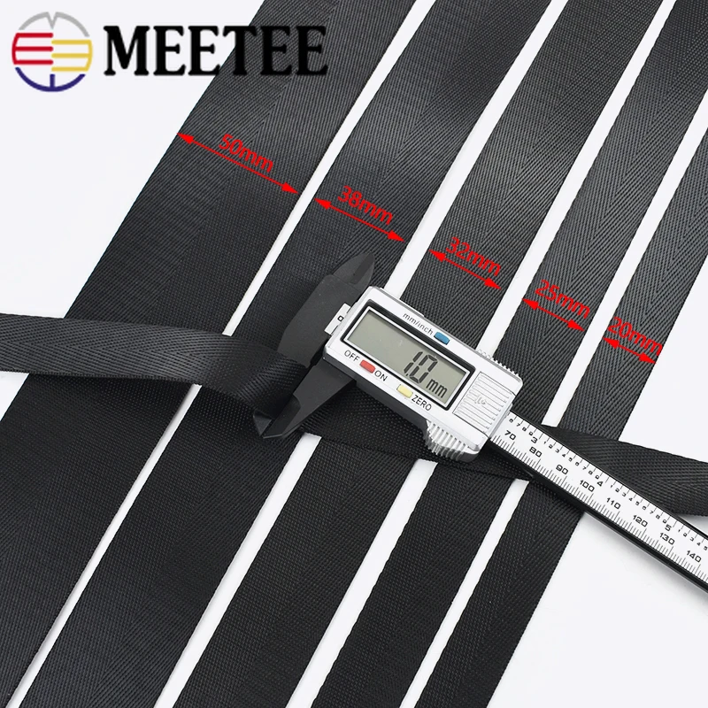 Meetee 4M 20/25/32/38/50mm Black Nylon Webbing Tape Herringbone Braid Ribbon Band DIYBag Strap Seat Belt Sewing Bias Accessories