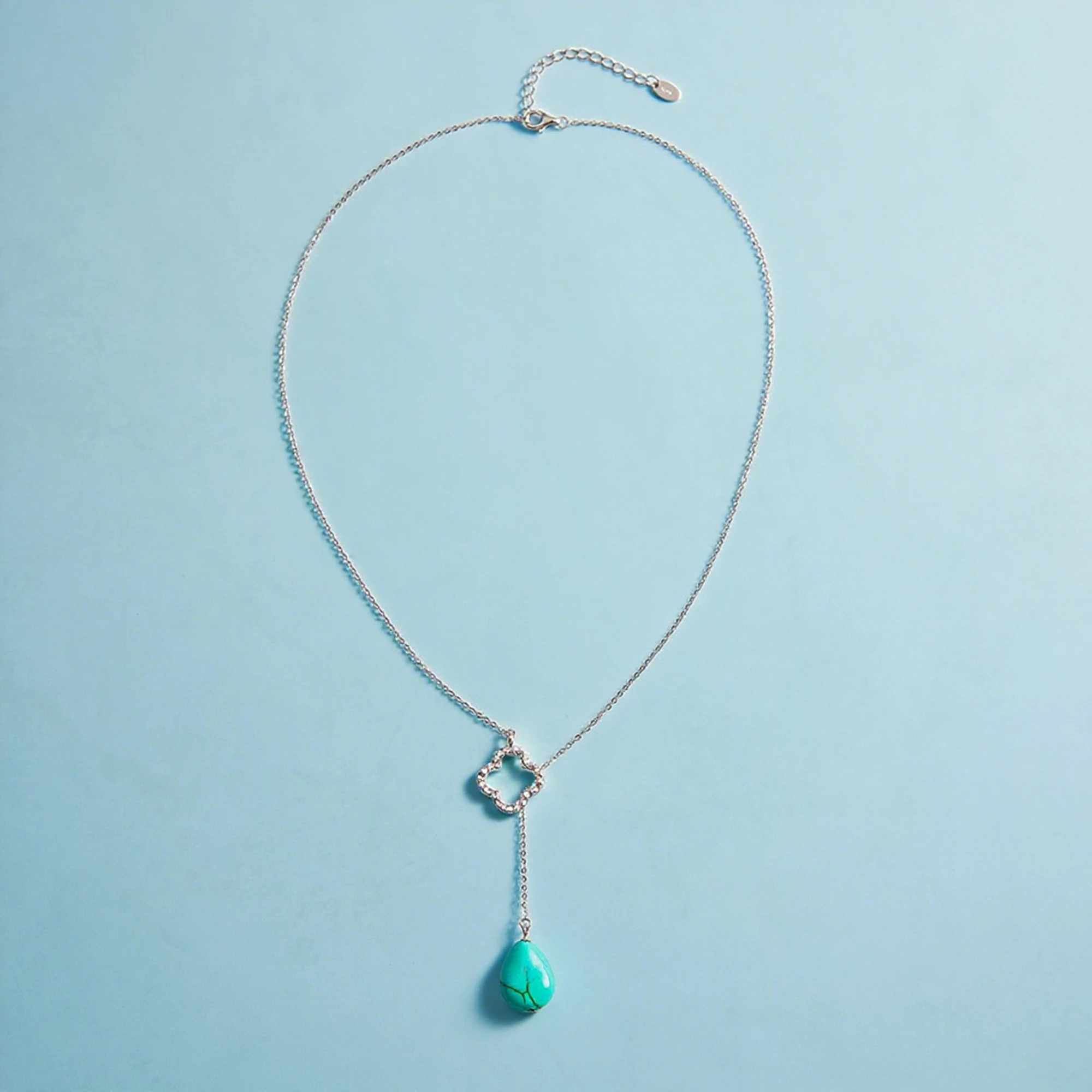 

EFFIE QUEEN Elegant 925 Sterling Silver O-Chain Pendant Necklace With Water Drop Turquoise Ornament Natural Stone Series GMN47