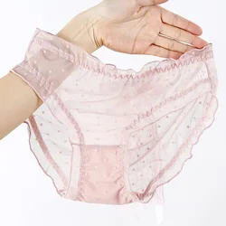 Mesh Transparent Sexy Lace Bow Thin Breathable Women's Underwear High Elasticity Japanese Style Cute Lovely Sweety Panties