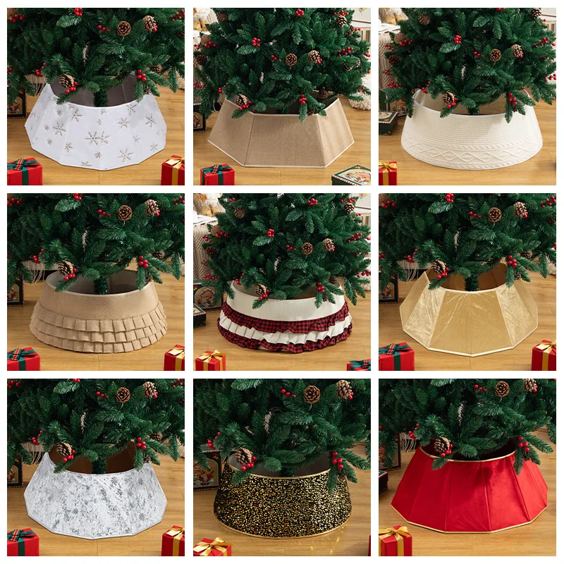 Sequin Christmas Tree Collar Fabric Tree Base Ring Magic Tape Design Xmas Home Party Decoration Multiple Styles