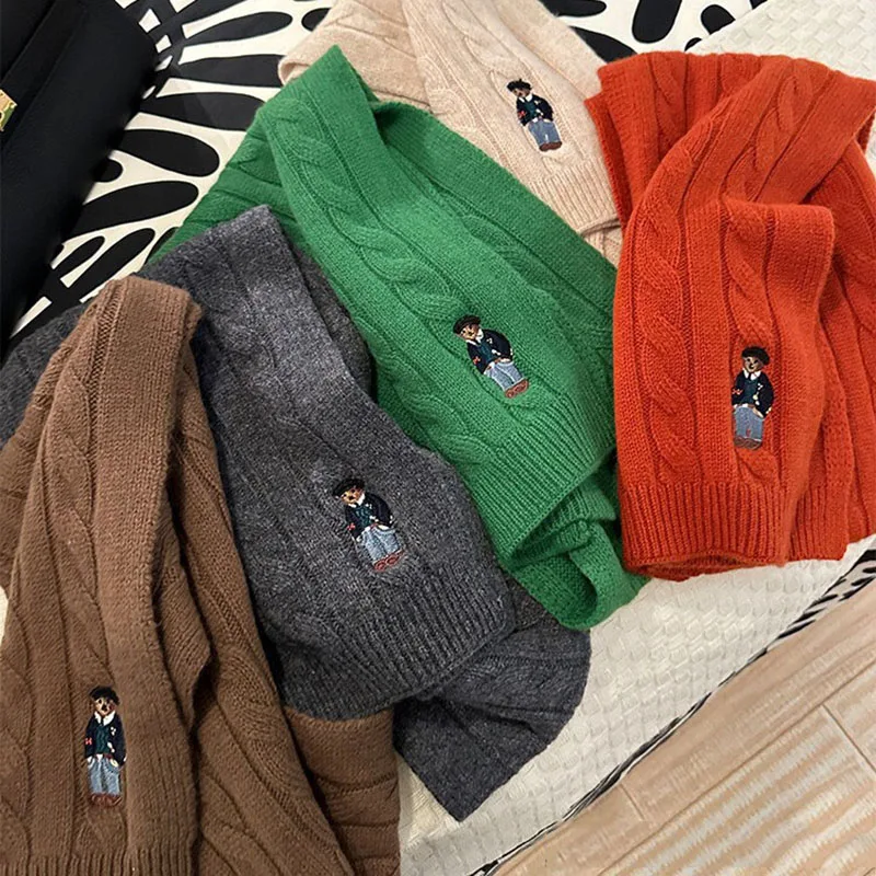 

Классический винтажный шарф в британском стиле с жареным тестом для мужчин и женщин, зимний шарф с витой вышивкой медведя