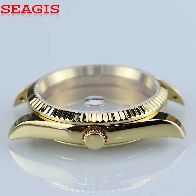 Cassa in acciaio inossidabile da 41 mm Vetro zaffiro con apertura della data dell'obiettivo convesso Misura il movimento NH35 Fondello trasparente