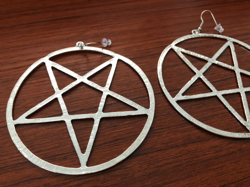 Goth Pentagram Earring Occult Halloween Wicca Large 3.4 Inches Silver Color Emo Gothic Jewelry