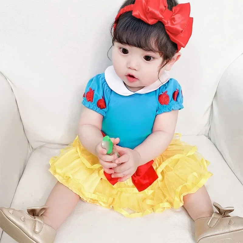 Baby Girl Romper Suit Jumpsuit Headband Newborn Girl Princess Dress Baby Snow White Cinderella Mermaid Jumpsuit 3-18 Months