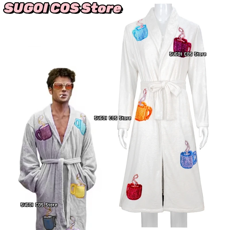 Fight Movie Club Fantasia The Narrator Cosplay Costume Solid Color Lapel Bathrobe Long-Sleeved Robe Homewear Role-play Suit