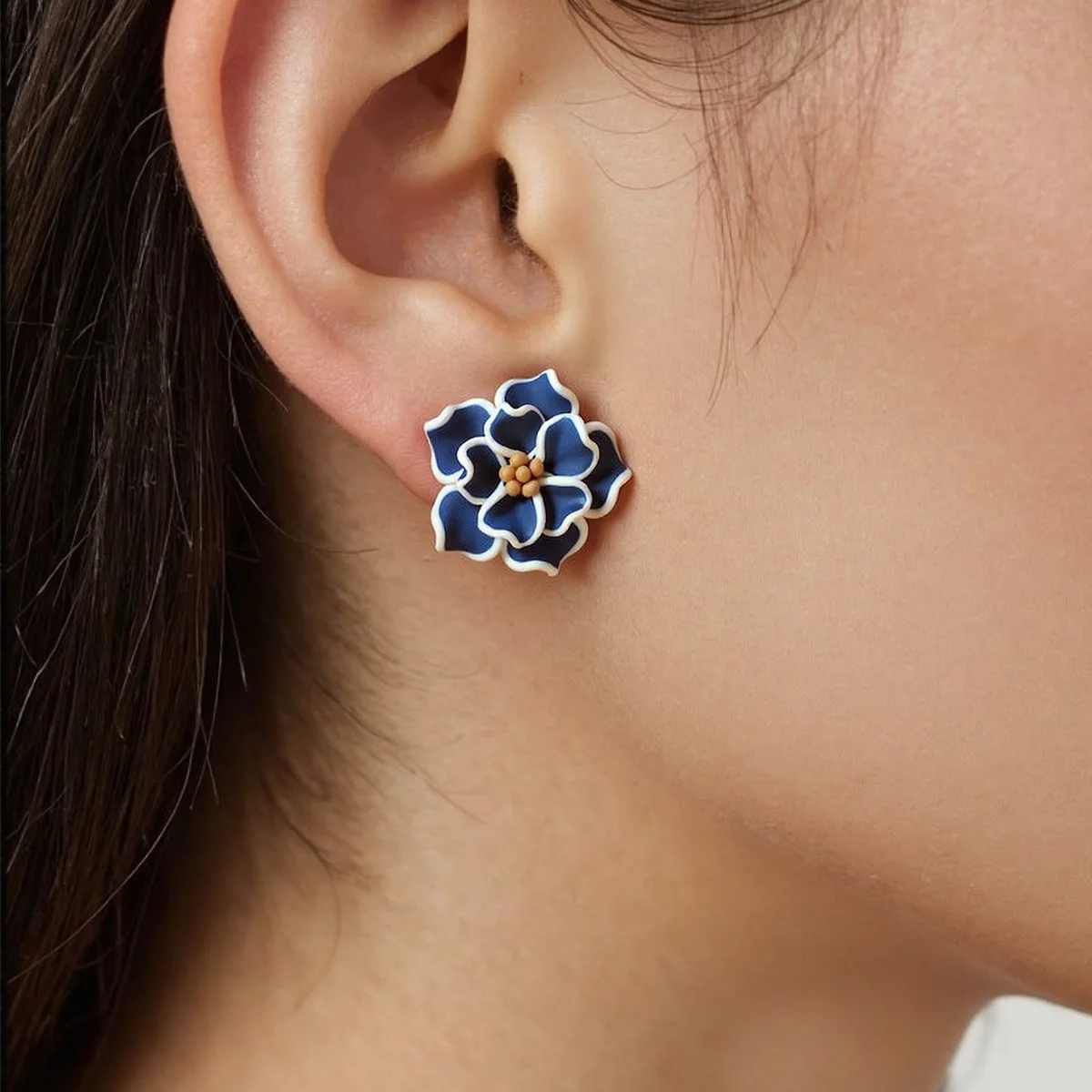 Rough Surface Mate Look Jean Color Small Sizes Polymer Clay Dangle Earrings Flower Studs Women's Accessories For Party Daily