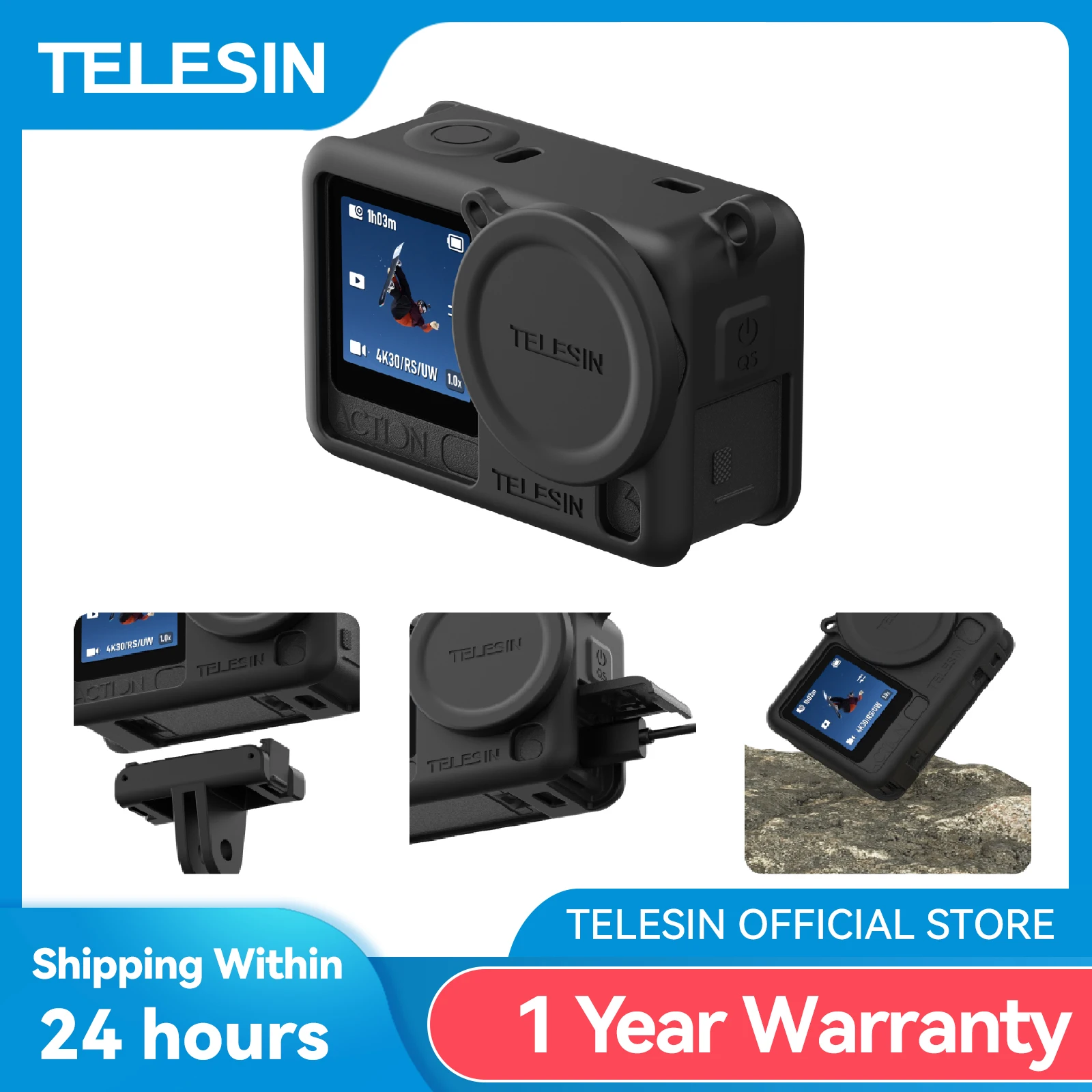 

TELESIN Silicone Protective Case For DJI OSMO Action 6 Lens Cap Camera Drop Proof Case For DJI Action 6