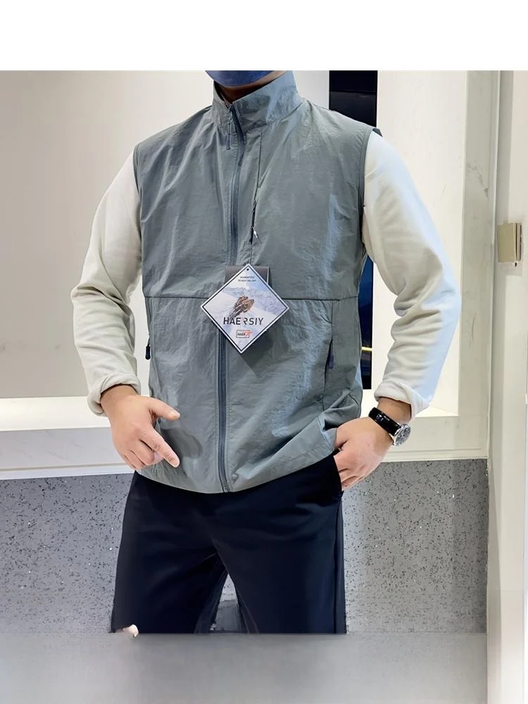 

Outdoor Windproof Waterproof 75D Nylon Woven Vest Thin Autumnal M Collarl Svel Tank Top Stand Fit Youth Faion