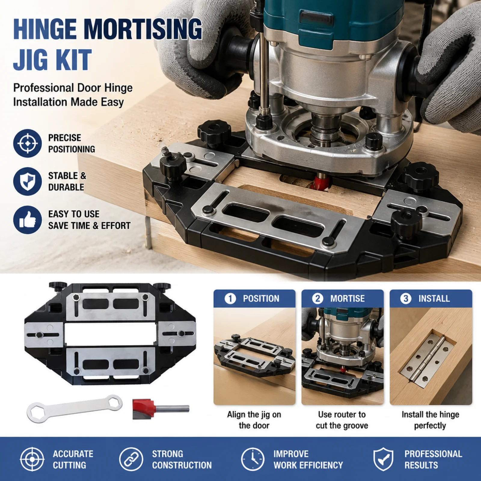 Multi Function Woodworking Locator Door Hinge Guide Jig for Lock Plate Installation and Repair