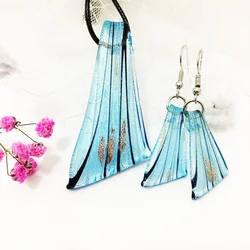 1 Set Art Style Non-Standardized Painted Blade Abstract Coloured Glaze Glass Necklace Earrings DIY Jewelry for Women