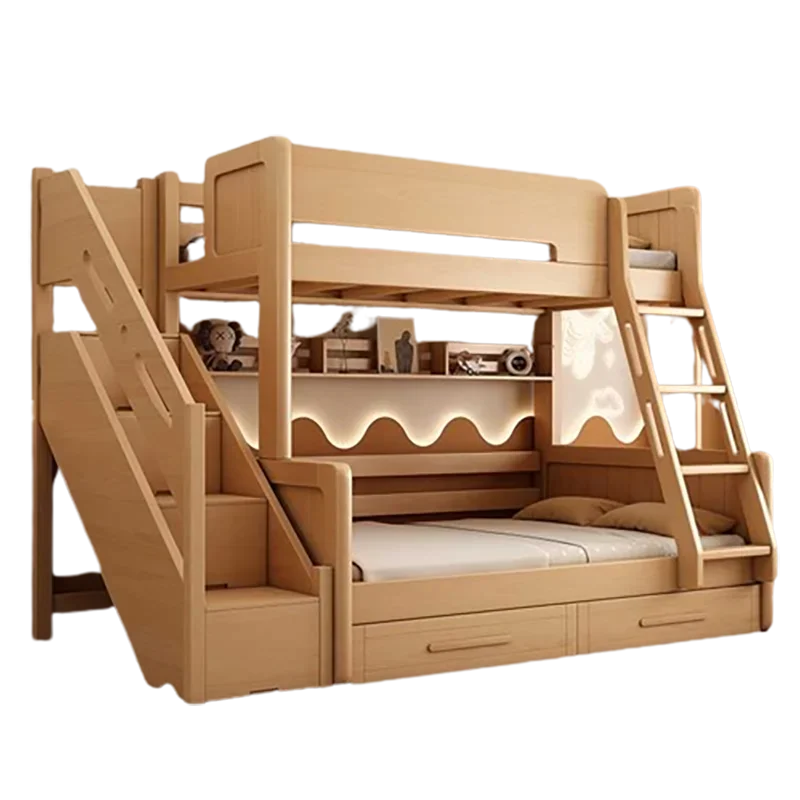 Cama de plataforma multifuncional para crianças, madeira maciça, cama de casal, pequeno mobiliário moderno, armazenamento para crianças e meninas,