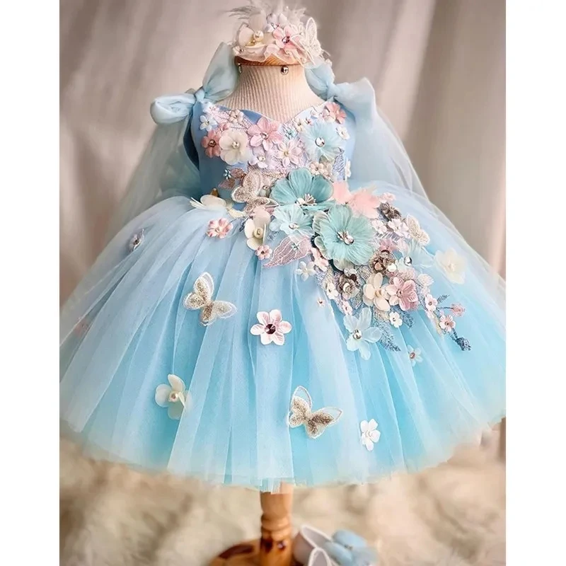 Girls' Fantasy Flower Birthday Dress, Vestido de Batismo Recém-nascido, Vestidos de Festa Infantil, Baby Kids 1-12st