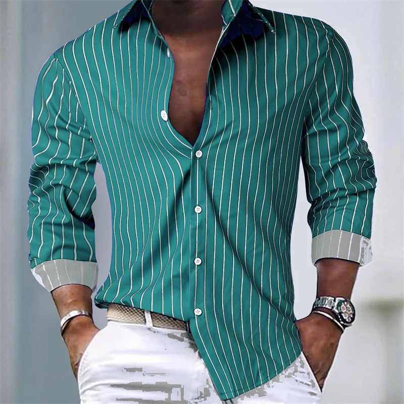 2024 hot-selling men\'s shirt striped shirt outdoor shopping daily casual buttons super large size XS-6XL comfortable fabric