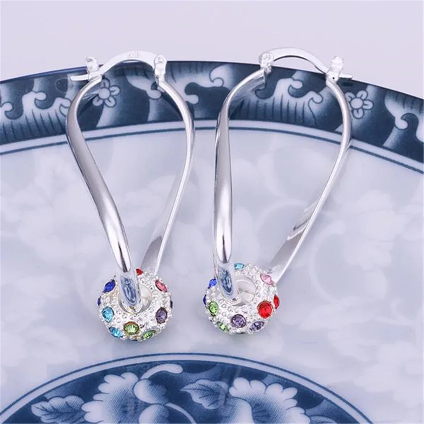 Charm Color Crystal  925 Sterling Silver Earrings Women Lady Beat Wild Luxury Fashion Burst Models Silver Jewelry Free Shipping