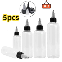 Garrafa conta-gotas de plástico transparente vazia, Adequado para E Óleo Líquido Vape, Recipiente Vape com Tampas de Tampa Torção, PET, 30 ml, 60 ml, 120ml, 5Pcs