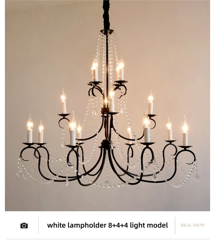 American Black Candle Chandelier Loft Crystal Pendant