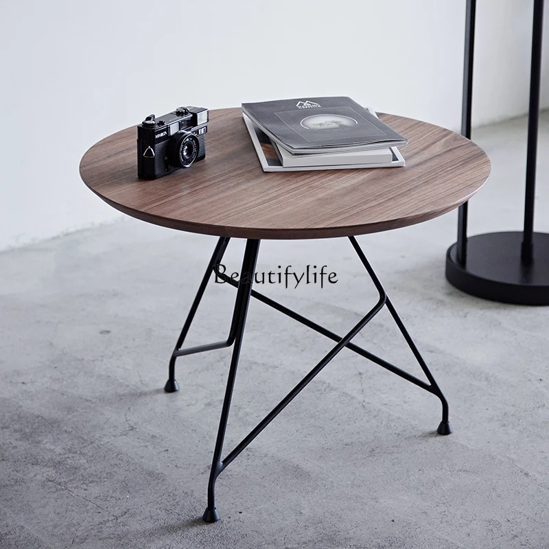 Nordic Italian light luxury small dining table solid wood wrought iron small apartment coffee table