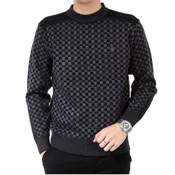 Autumn Winter Men's Warm Sweater Casual O-Neck Thick Cashmere Turtleneck Pullover Men Classic Plaid Sweaters Knitwear Clothing